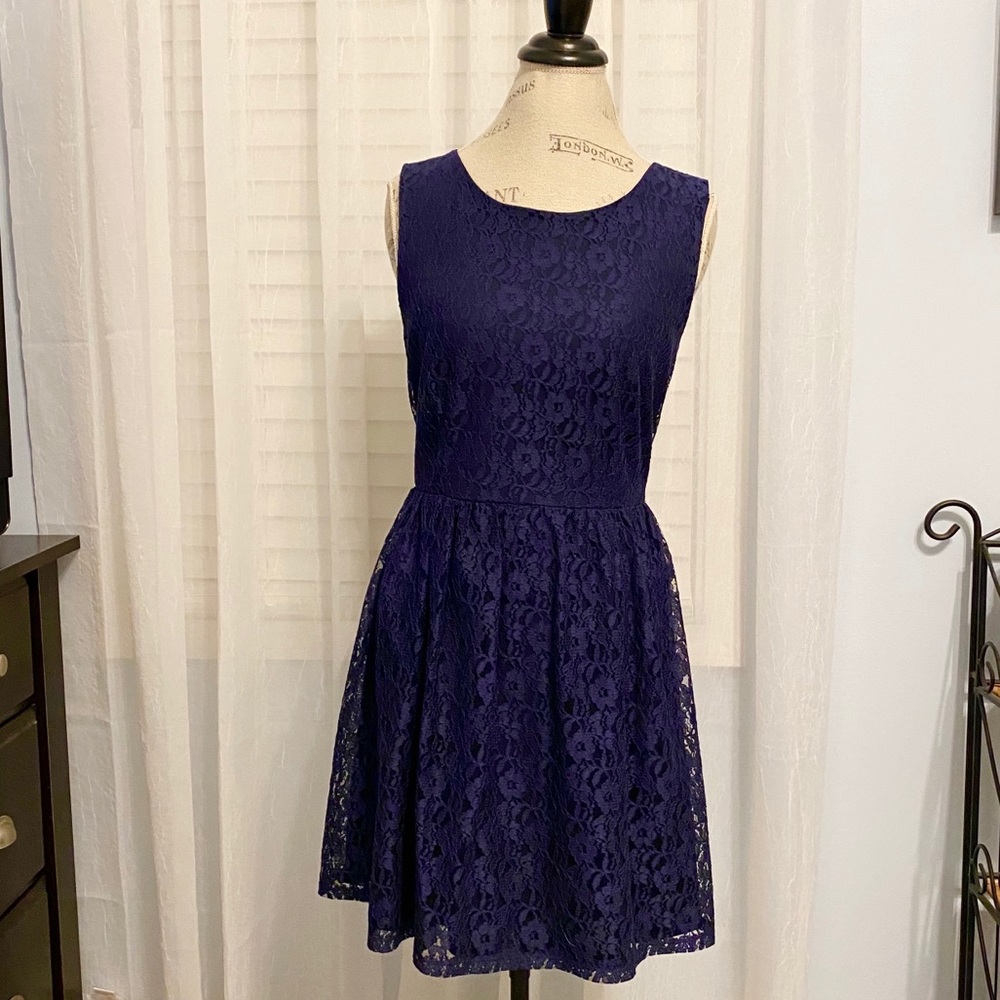 Navy blue lace fit and flare dress